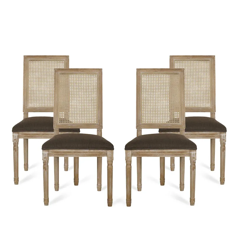 Regina Wood and Cane Upholstered Dining Chair (Set of 4) by Christopher Knight Home