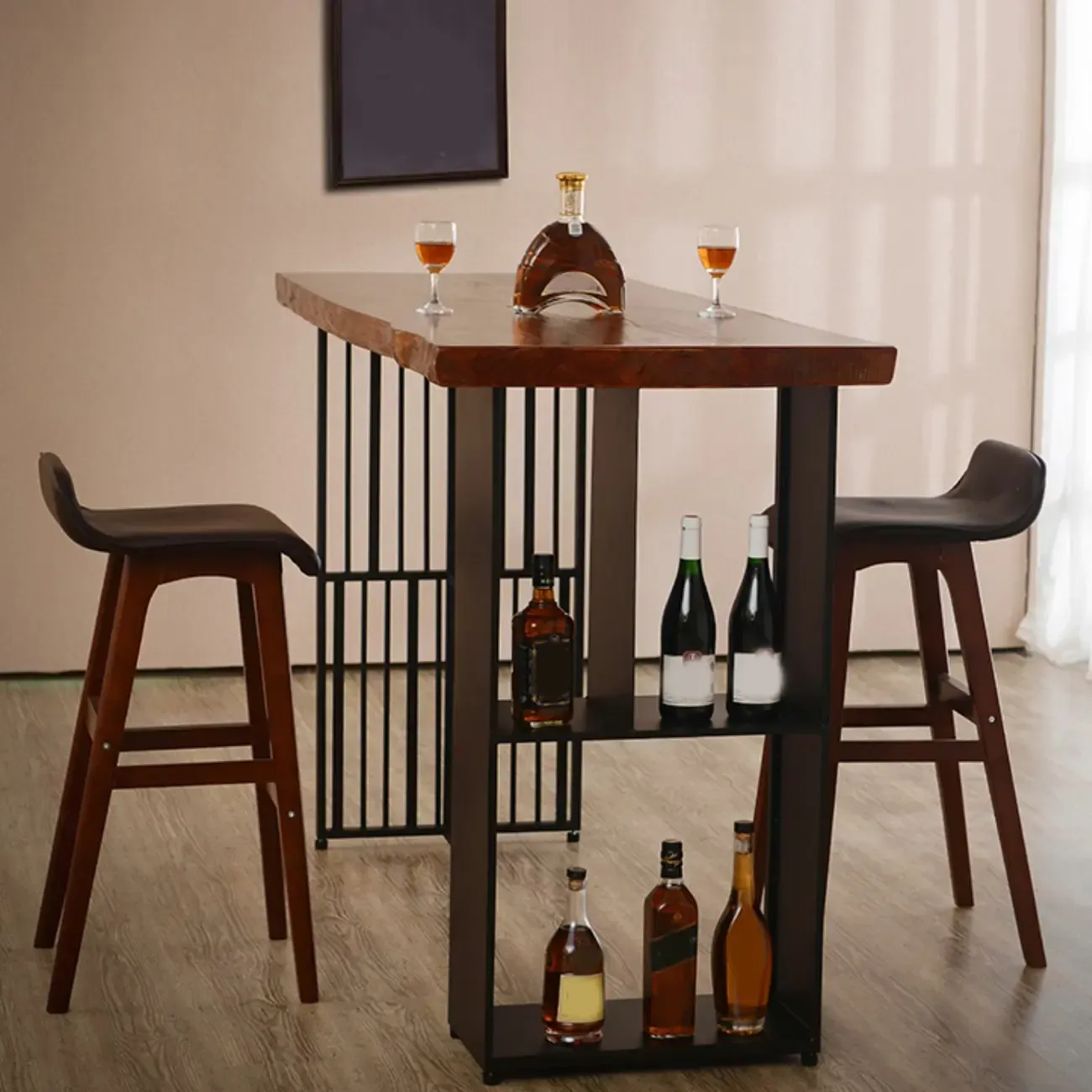 Industrial Brown Wood and Iron Structure Bar Tables