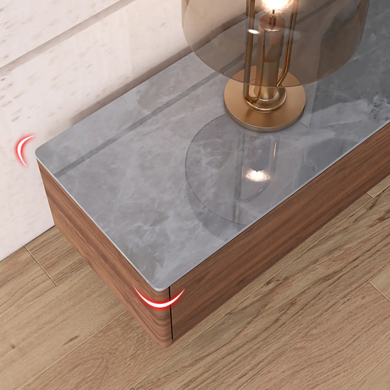 71 Walnut-Black Modern Stone TV Console with Drawers