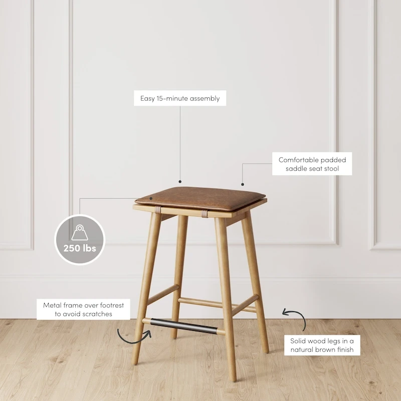 Barker Boucle Upholstered Barstool, Backless Counter Height Stool with Cushion