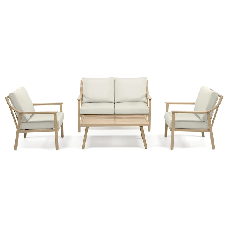 4-Piece Aluminum Patio Conversation Set with End Table and Cushions