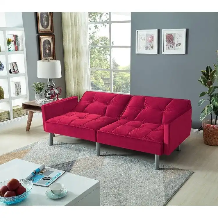 75.6 Lovely Velvet Convertible Sleeper Sofa Bed Futon Love Seats
