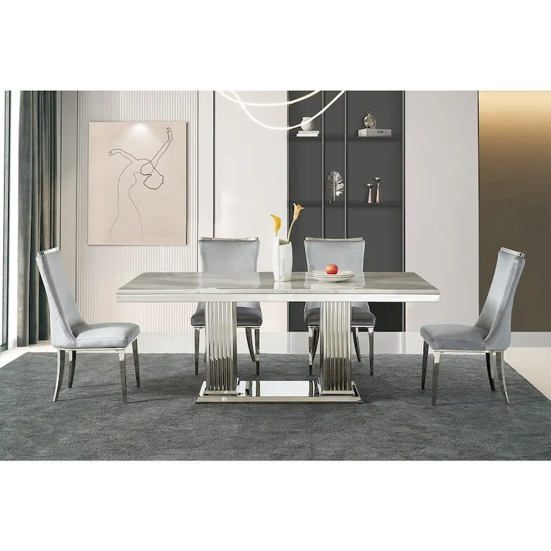 Velvet Dining Room Chairs with Reticulate Texture Back and Metal Trim Top