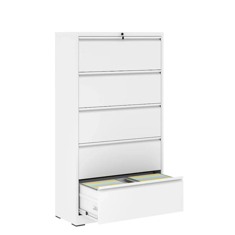 White 5-Drawer Steel Lateral File Cabinet with Lock, for 1 User