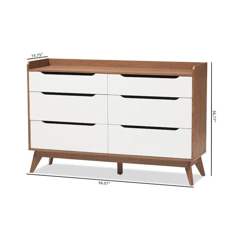 Carson Carrington Borlange 6-drawer Mid-century White/Walnut Chest