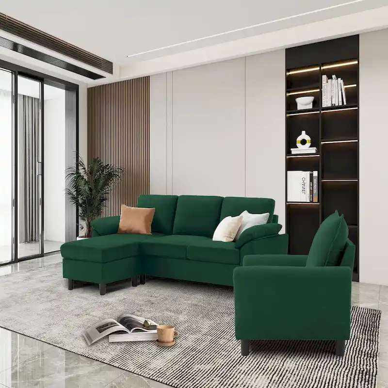 3-Piece Living Room Sectional Sofa Set with Chair and Ottoman