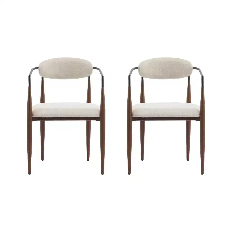 Christopher Knight Home Set of 2 Eva Modern Upholstered Iron Dining Chairs with Curved Open Back Beige/Dark Brown
