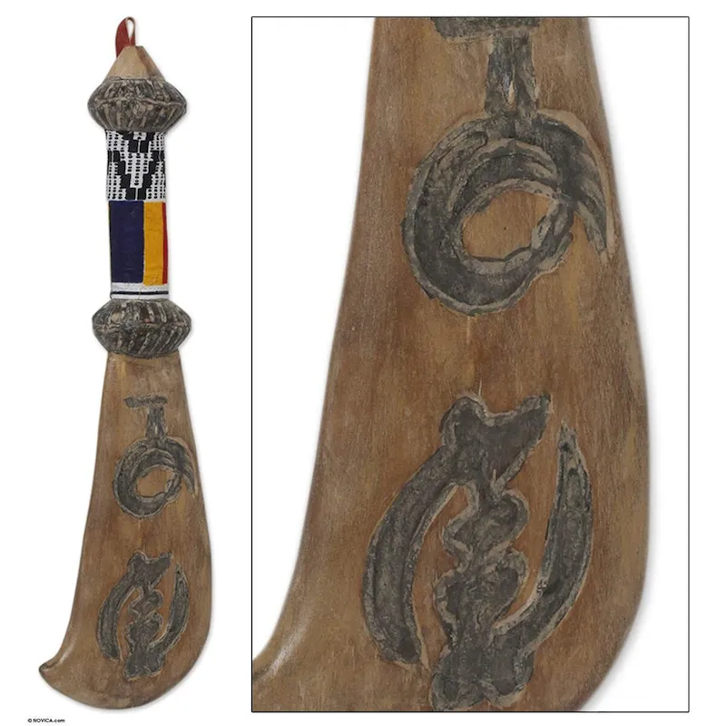 Handmade Chiefs Machete of Tradition Wood wall sculpture (Ghana) - 16.5  H x 4.7  W x 2.4  D