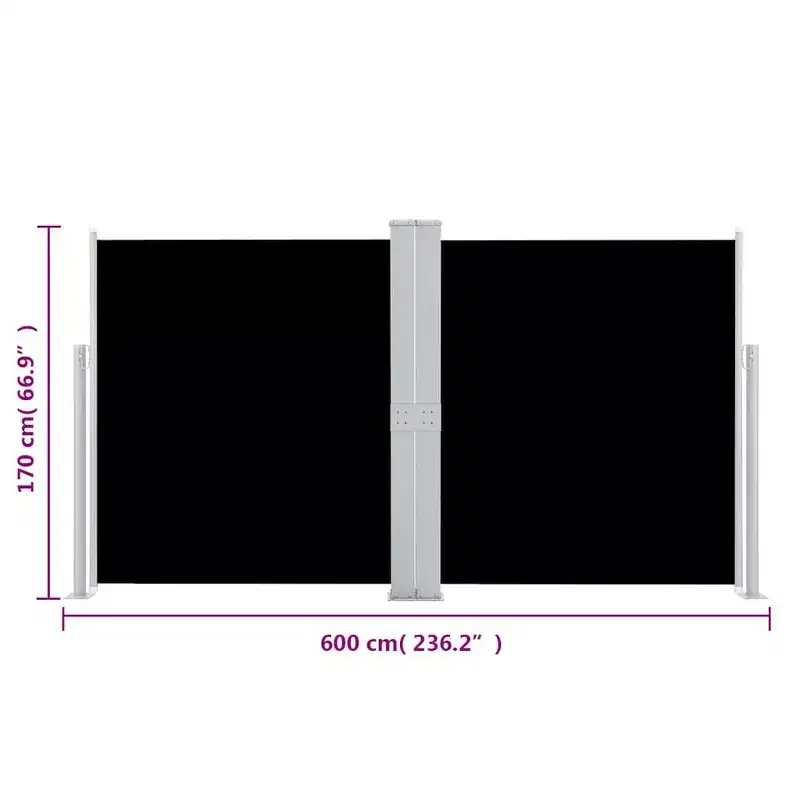 vidaXL Side Awning Black fabric, Grey frame Polyester, Powder-Coated Steel