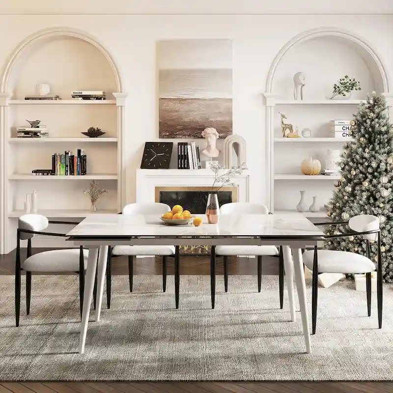 94.48 Rectangular Extendable Sintered Stone Dining Table