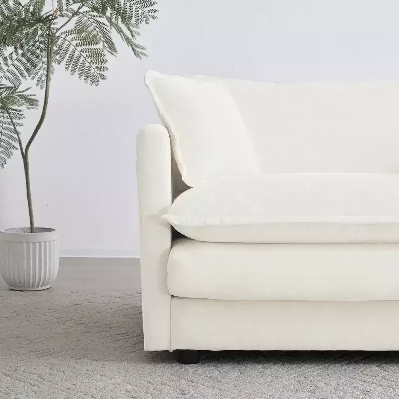 MAYEERTY Modern Loveseat Sofa Couch for Living Room Upholstered Deep 2 Seat Sofa with 4 Pillow for Living Room White Chenille