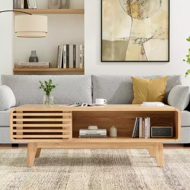JVNOXK 23-inch Mid-Century Farmhouse Style Modern Wood Coffee Table Wood Legs with Storage Function Perfect for Living Rooms Natural Finish