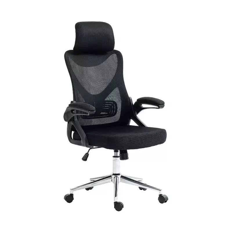 Okak Mesh Ergonomic Office Chair, Desk Chair with Headrest and Lumbar Support, Criss Cross Chair with Chrome Base for Office, Home, Black