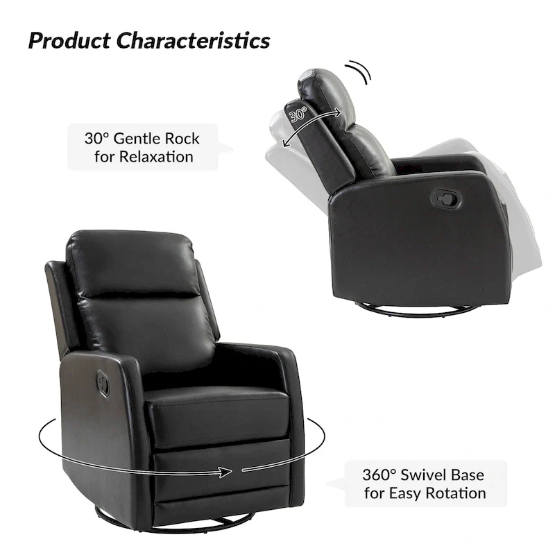 Modern Faux Leather Manual Rocking Swivel Recliner with Wingback