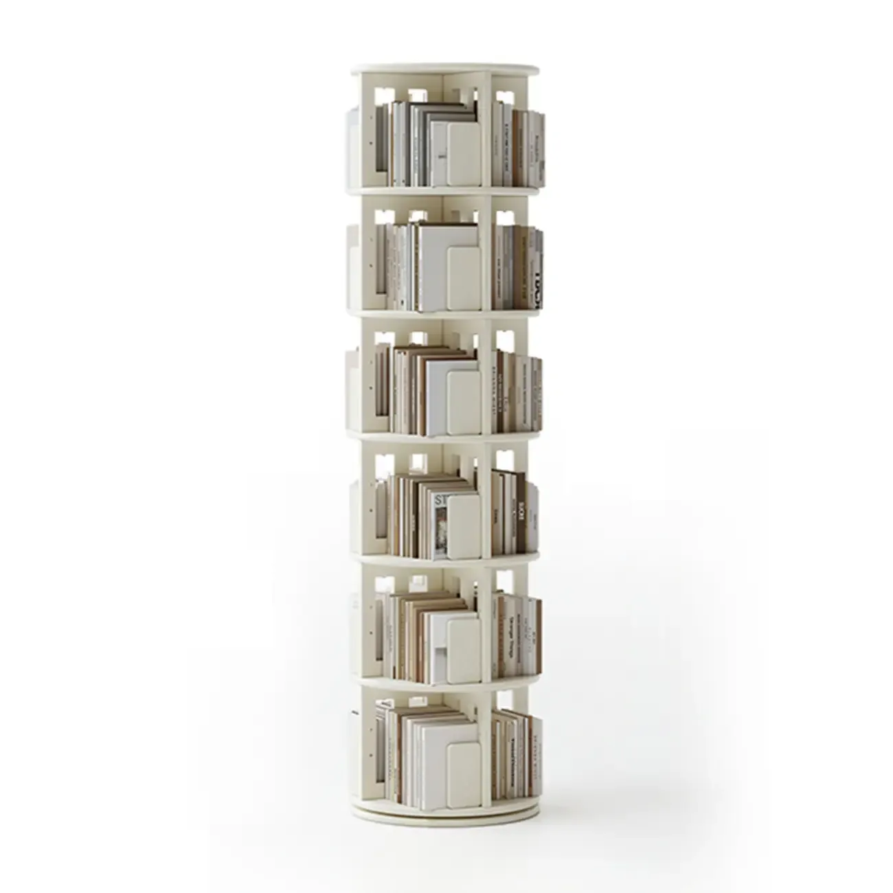 Cylindrical Movable 360° Rotating Wooden Bookshelf with Drawer