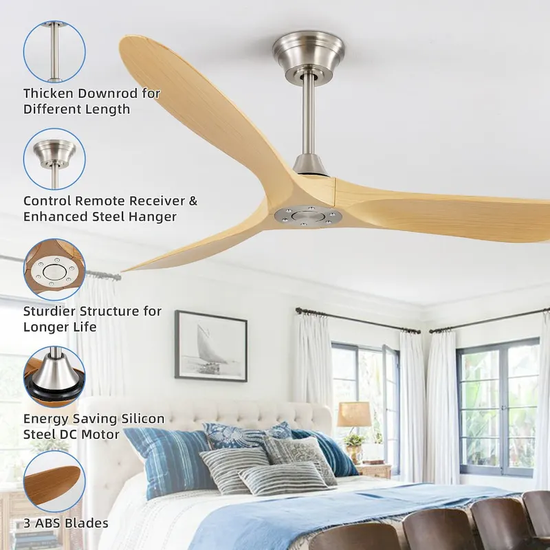 60  Smart Ceiling Fan without Light,Nickel downrod with Plastic Blades