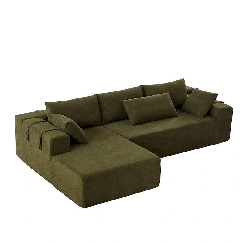 108 Chenille Modular L-Shaped Sectional Sofa with 6 Pillows, Reversible Chaise
