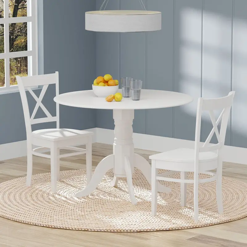 Round Drop-Leaf Dining Table with Cross Back Chairs - Natural Wood