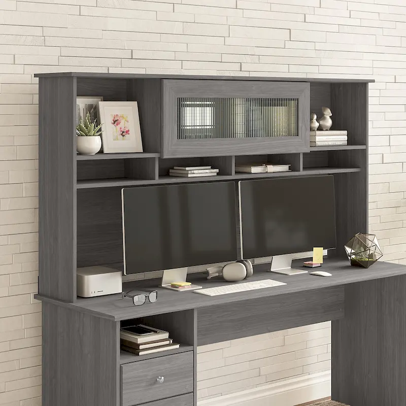 Ash Gray / Heather Gray / White / Modern Gray – Transitional Desk Hutch, 1-Person