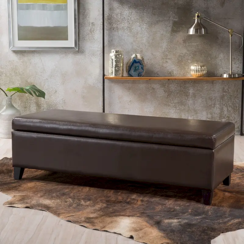 Bonded Leather Storage Ottoman Bench