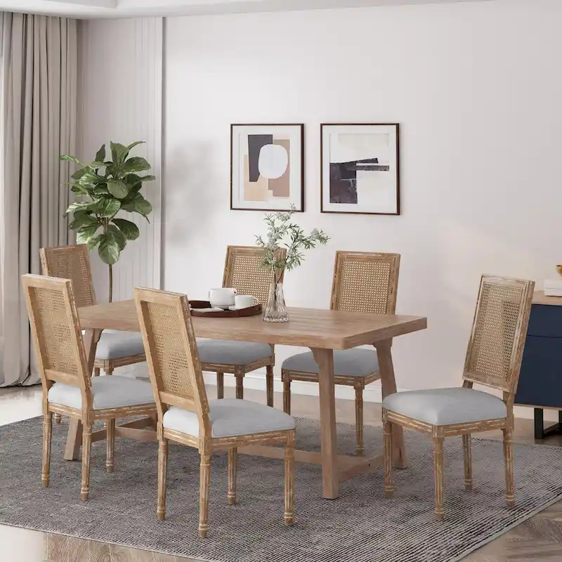 Regina French Country Wood and Cane Upholstered Dining Chair (Set of 6)