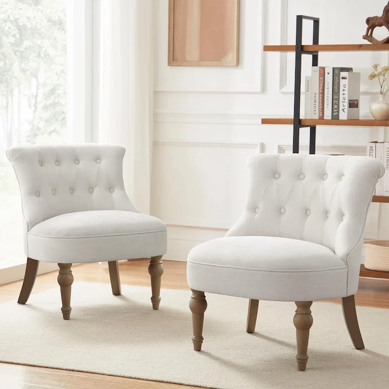 Armless Accent Chair with Tufted Back, Set of 2