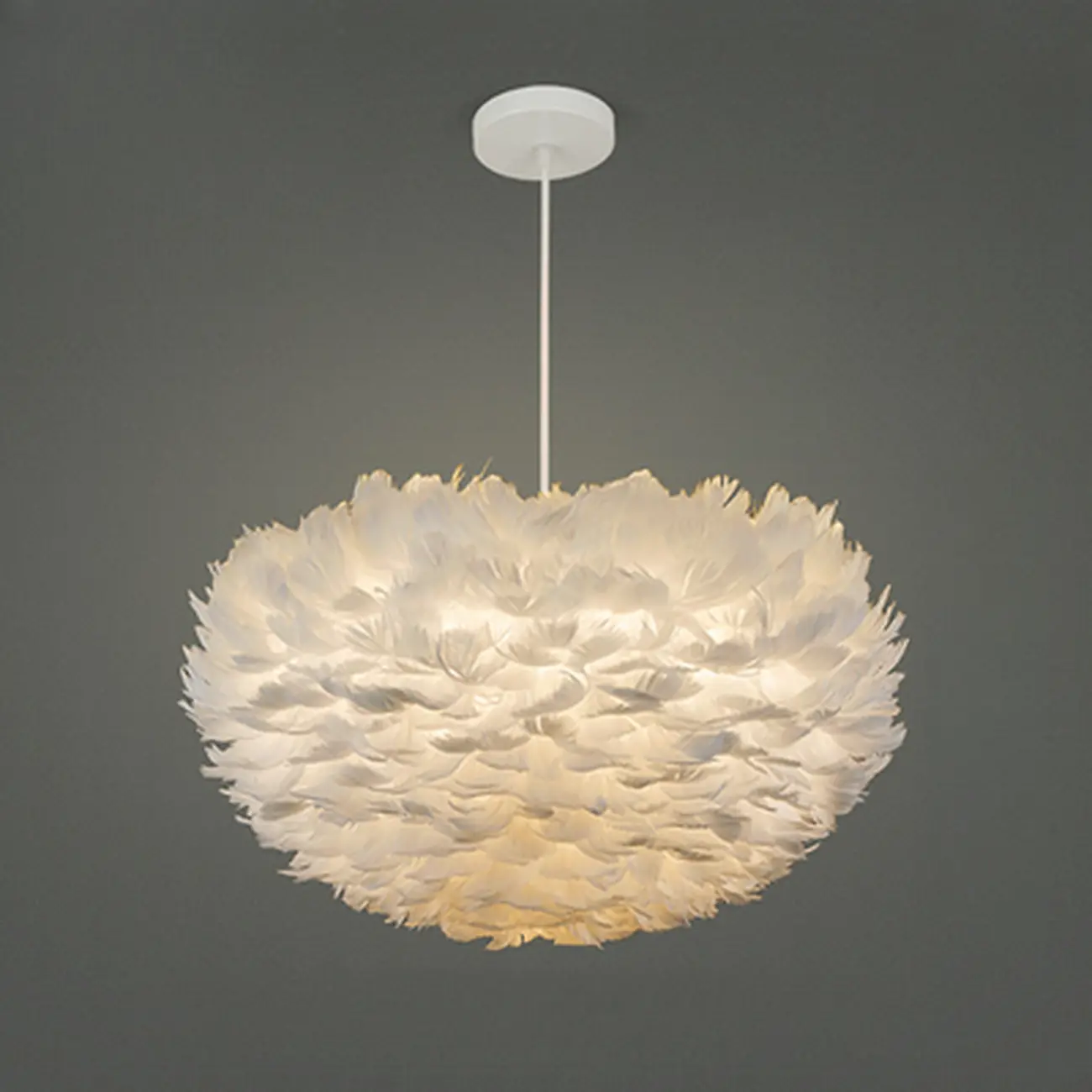 Modern White Feather Pendant Light Height Adjustable