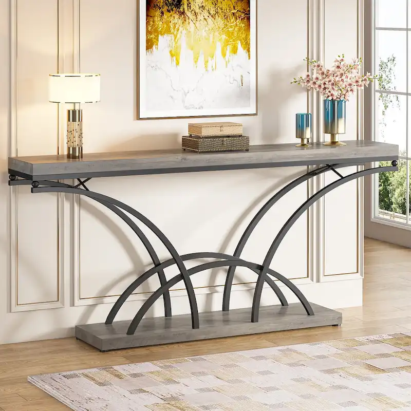 70.9 Long Console Table with White Faux Marble Top & Gold Metal Legs - Modern Entryway Sofa Table for Living Room Hallway