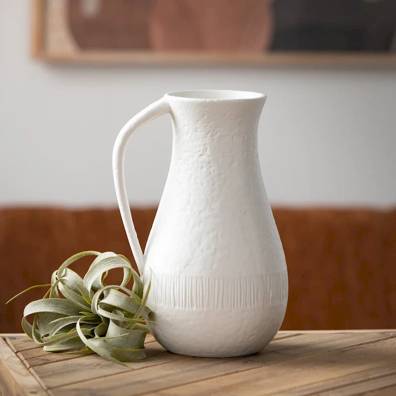 Sullivans 10  White Chiffon Stone Pitcher - 7 L x 5.75 W x 10 H