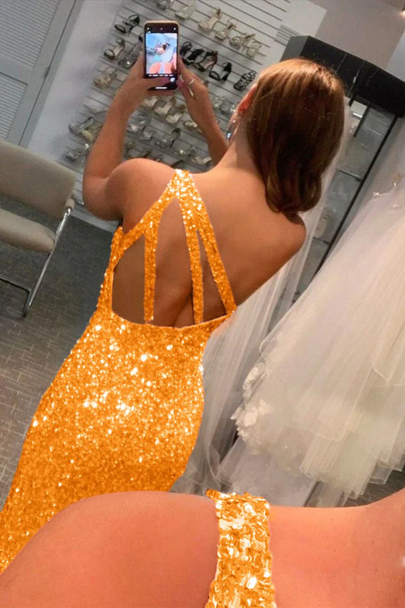 Glitter Black Sequins Long Prom Dress with Slit