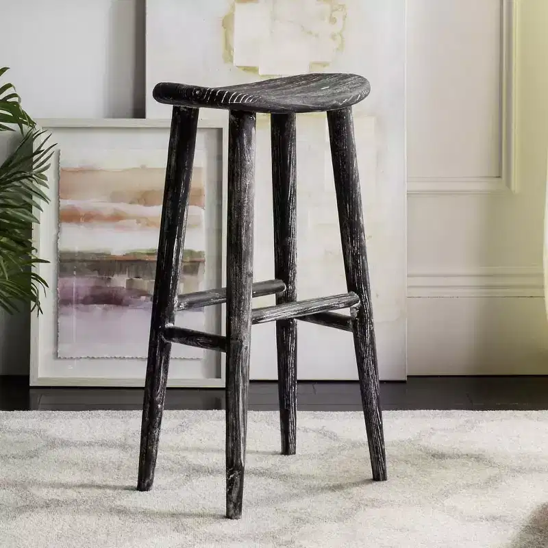 Colton Wood Bar Stool - BST1001 - Black/White Wash/Sungkai Wood - Safavieh