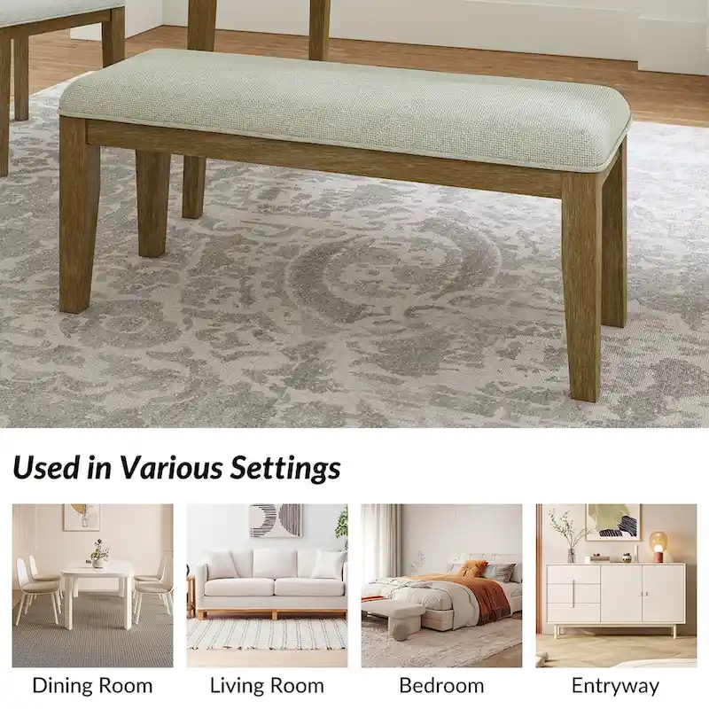 Sandra Rustic Farmhouse Design Solid Wood Dining Bench by HULALA HOME