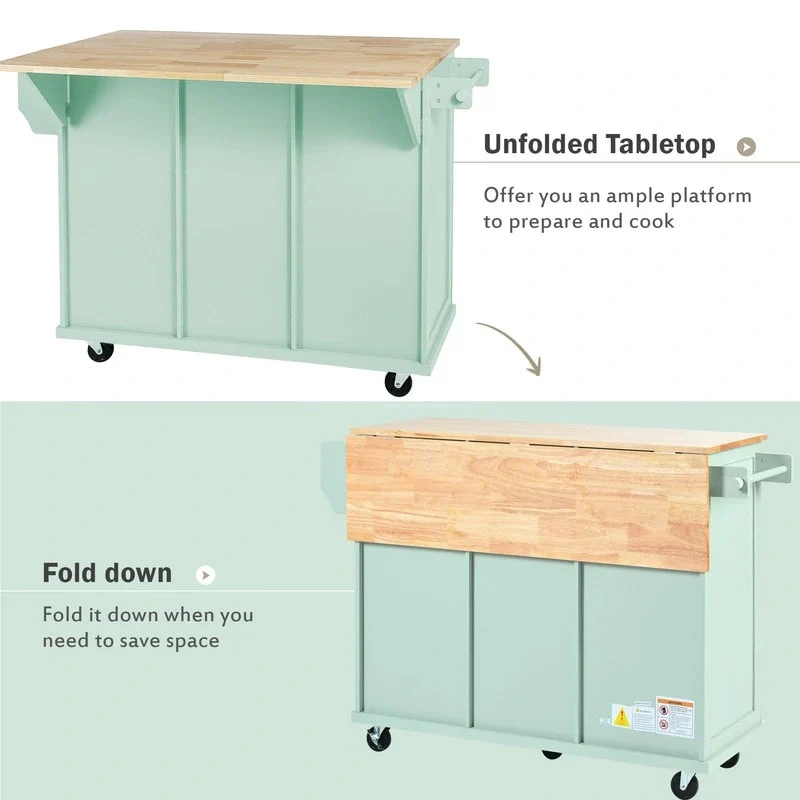 Drop-Leaf Counter top Kitchen Cart ,Kitchen Island with 3 Drawers