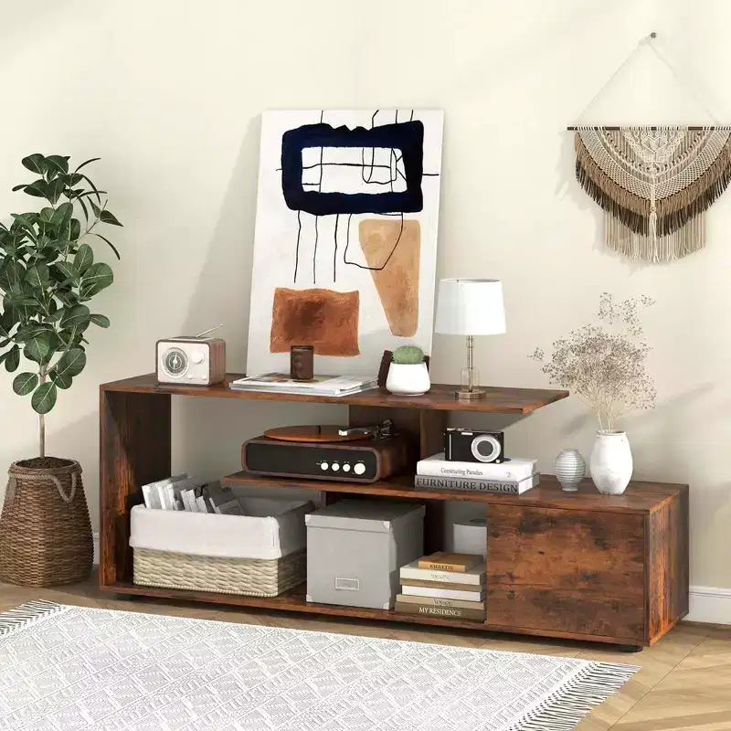 Costway 60 TV Stand with Charging Station Storage Shelves Industrial Entertainment Center