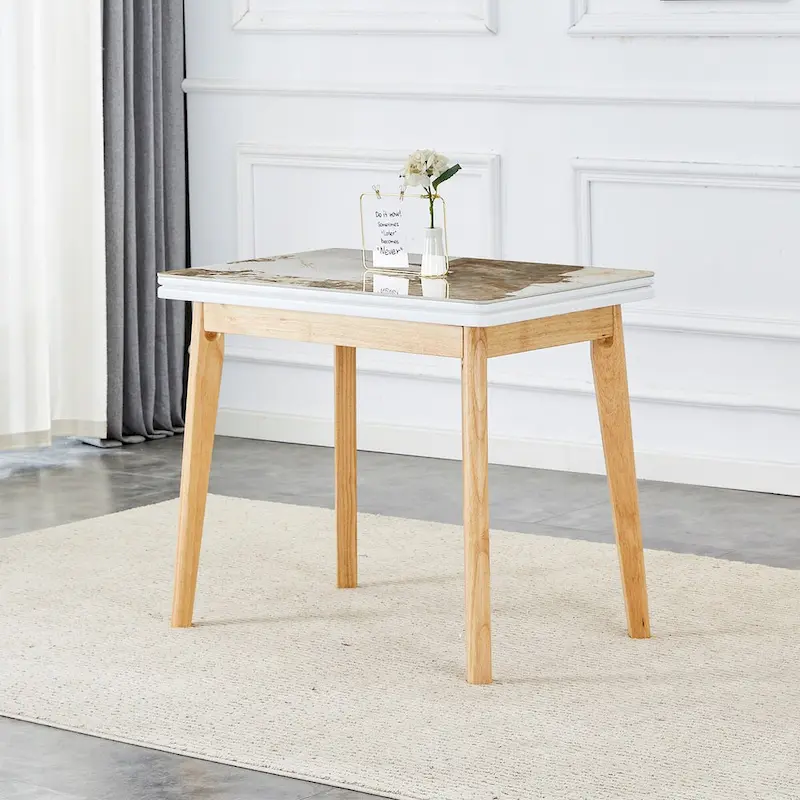Imitation Marble White Sintered Stone Tabletop With Rubber Wooden Legs,Foldable Computer Desk,Foldable Office Desk