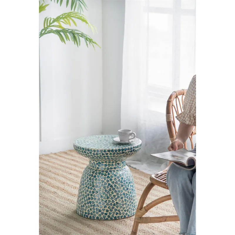 D15x16 Capiz Garden Stool Small Side Table