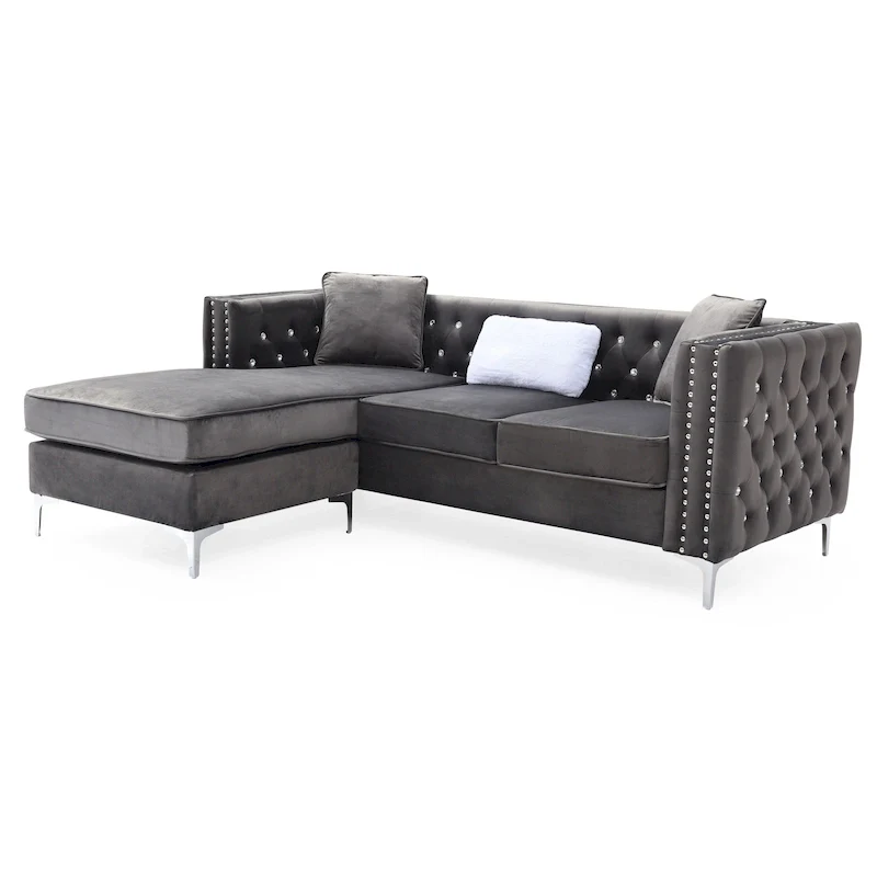Paige Velvet Tufted Sofa with Chaise