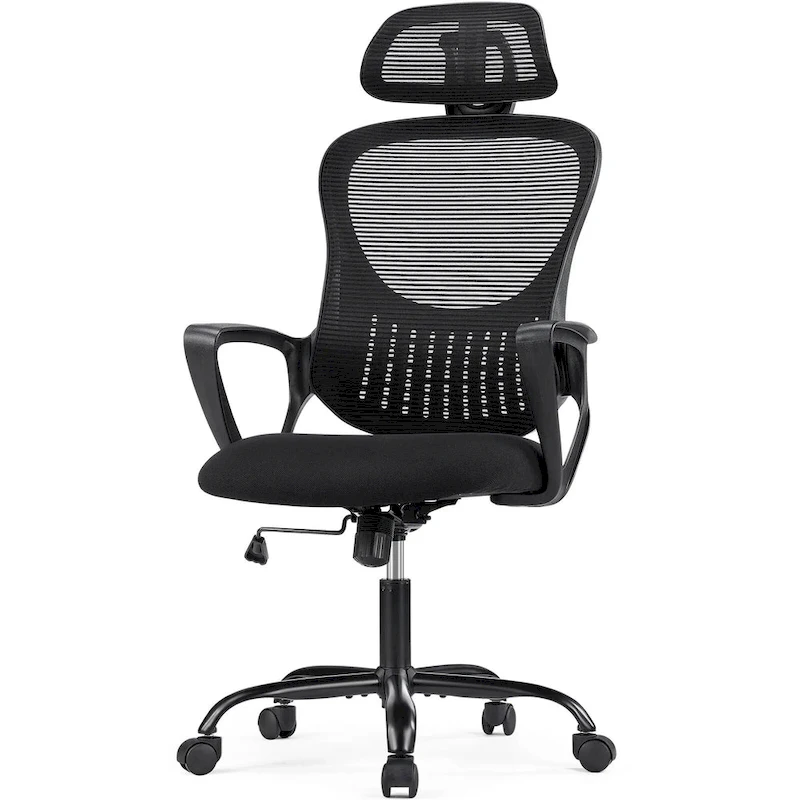 Ergonomic Office Chair, Comfy Computer Desk Chair Mesh High Back with Fixed Arms and Adjustable Headrest, Swivel RollingChair