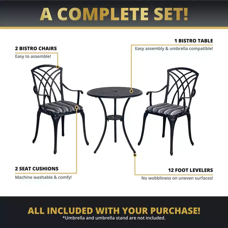 Kinger Home Ekta 3-Piece Patio Bistro Set