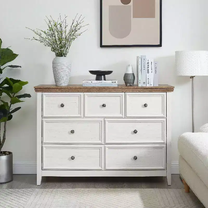 Black Dresser, Modern Dresser for Bedroom, 7 Chest Drawer Nightstand, Large Capacity Wood Cabinet for Bedroom, Living Room, Closets, Hallway