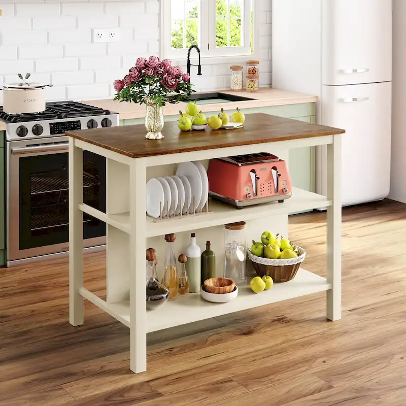 Topmax Solid Wood Rustic 45 Stationary Kitchen Island