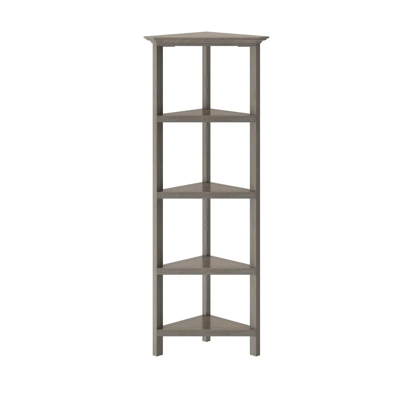 Edenton Tall Wood Corner Bookcase with 4 Shelves, Washed Grey