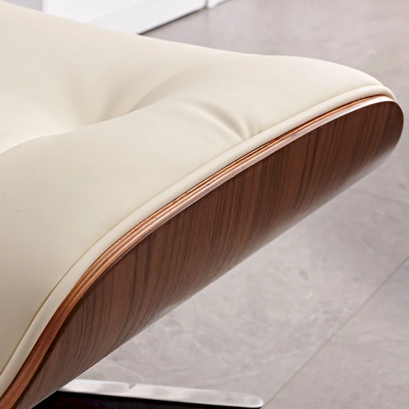 Mid-century Modern Lounger Real Leather Arm Chair and Ottoman Set