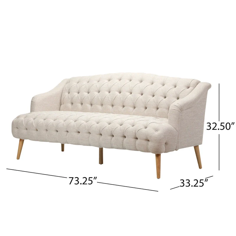 Modern 73.25 Button Tufted 3-Seater Sofa with Birch Legs