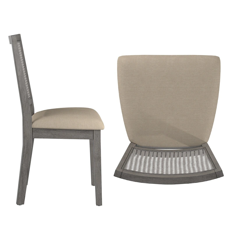 Ronda Beige Linen Rattan Back Dining Chairs (Set of 2)
