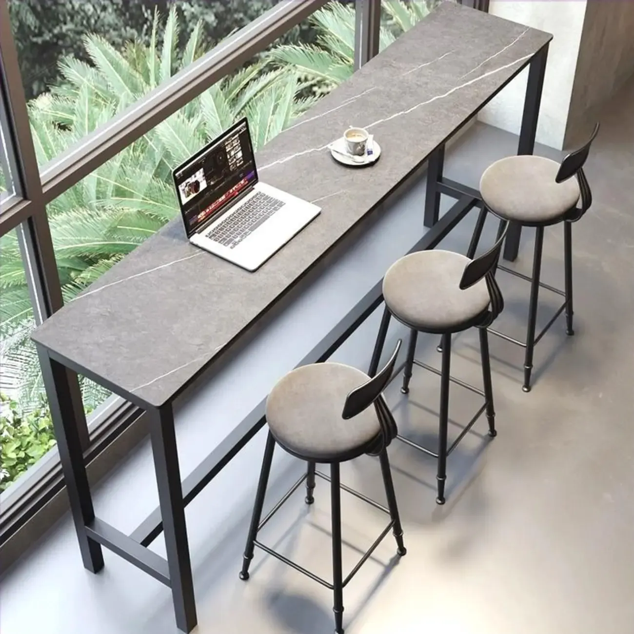 Modern Gray Quartz Metal Legs Bar Tables
