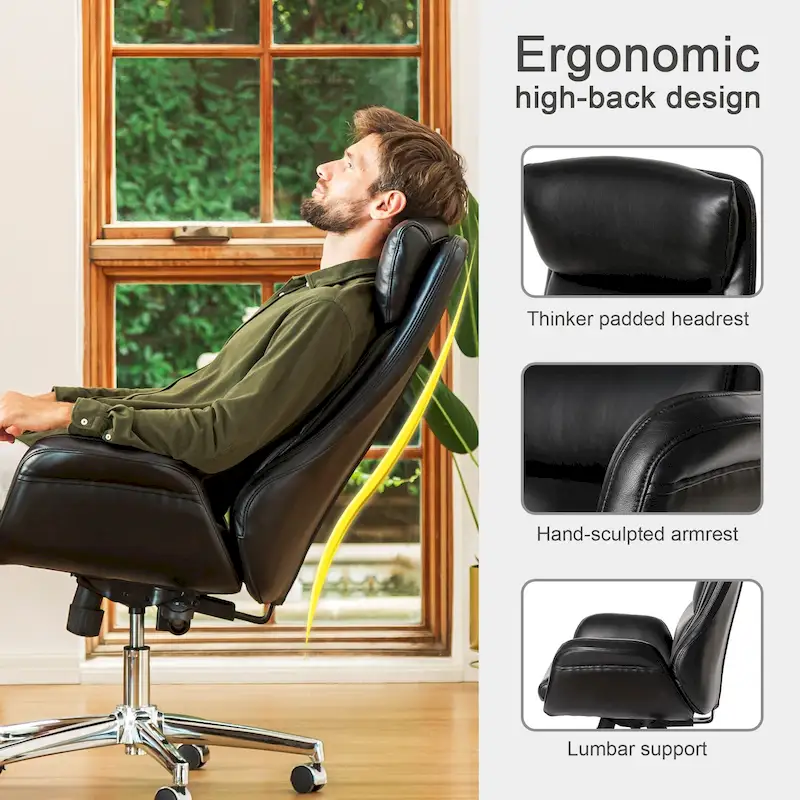 48-inch Mid-Century Adjustable Swivel Faux Leather Office Chair