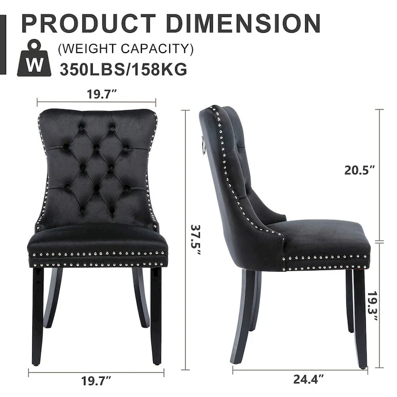 Velvet Dining Chairs, Tufted Solid Wood Armless Chairs Accent Chair with Nailhead Trim and Back Ring Pull