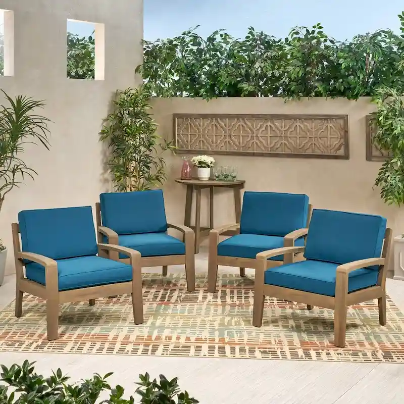 Grenada Outdoor Acacia Wood Club Chairs with Cushions (Set of 4) by Christopher Knight Home - 31.00 W x 29.00 D x 27.25 H
