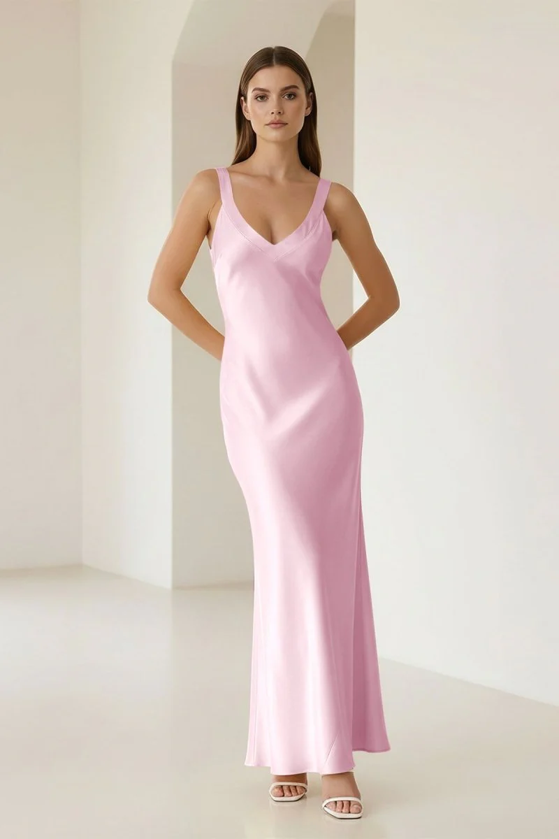 Yellow Mermaid Satin V Neck Long Party Dress